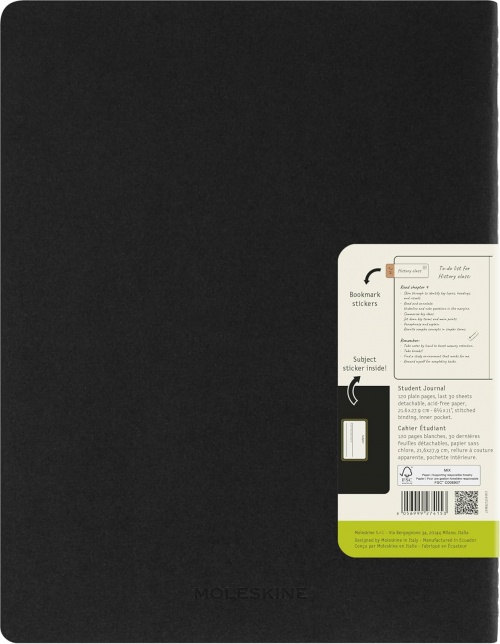 Zeszyt Moleskine Student Cahier XXL (21.6X27.9 cm) Gładki Czarny (Moleskine Student XXL Plain Black Soft Cover) - 8056999276898